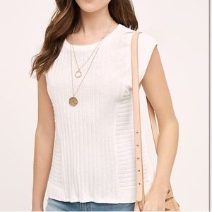 Anthropologie White Ribbed Cap-Sleeve Tee